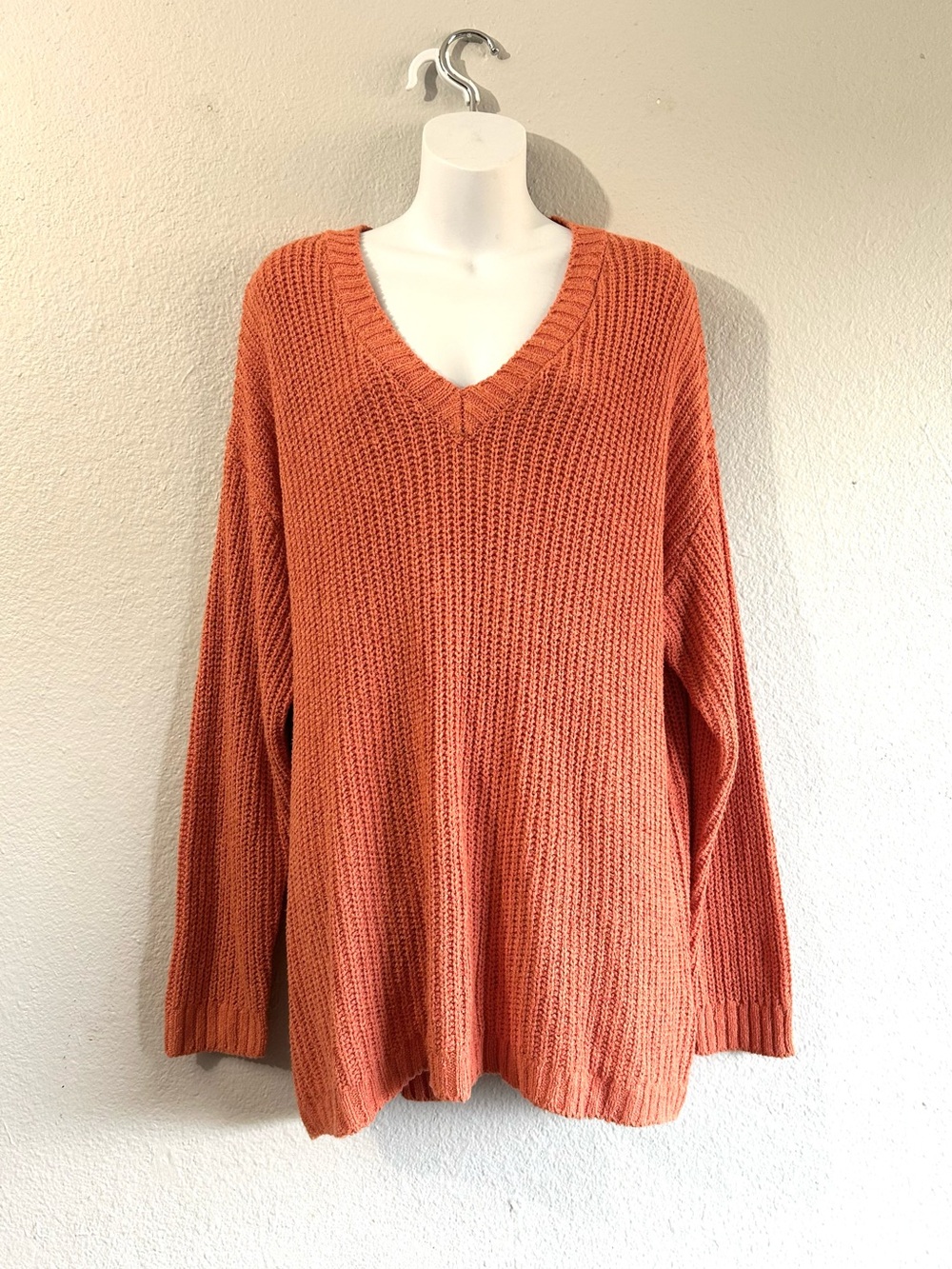 NEW Soft Surroundings Light Salmon Orange Knit Sweater Blouse XL V Neck Stretch